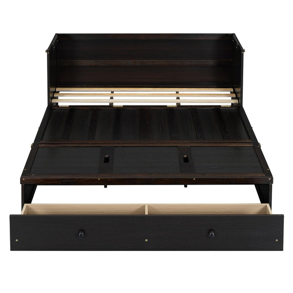 English Elm Queen Murphy Wall Bed with Pull Out Drawer and Built in Usb Charging Cabinet Espresso N708P205905P