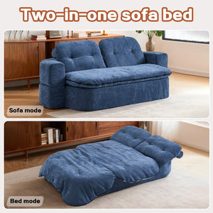 English Elm Modern Curved Floor Sofa Bed with 2 Pillows, No Assembly, High-Density Foam, Foldable Quilt Storage Dark Blue W3565P371223