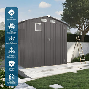 English Elm 6x Galvanized Steel Outdoor Storage Shed with Peaked Roof Skylight and Lockable Door W3213P309350