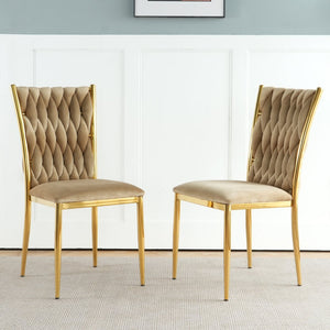 English Elm Modern Velvet Dining Chairs Set of 2 with Gold Legs Curved Back Foam Cushion W210P376368
