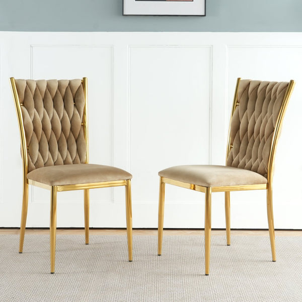 English Elm Modern Velvet Dining Chairs Set of 2 with Gold Legs Curved Back Foam Cushion W210P376368