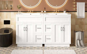 English Elm [video] 60 Inch Dual Sink Bathroom Vanity with Soft Close Doors and Mdf Cabinet N729P000017K