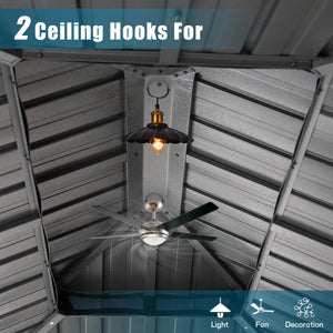 English Elm 12' Hardtop Gazebo with Built-In Drainage, Dual-Layer Galvanized Roof, Curtains & Mosquito Mesh Protection Grey W1859S00159