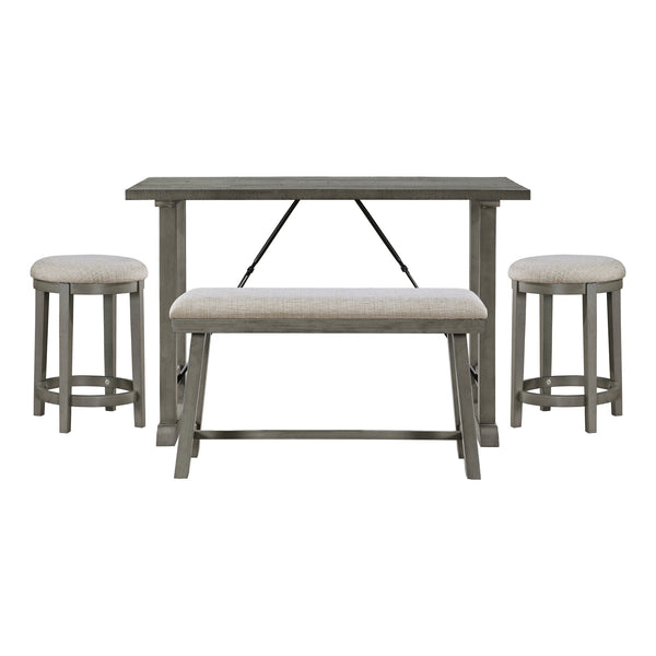 English Elm 4PC Industrial Auburndale Counter Height Dining Set Light Gray Acacia Veneer Table Bench Stools B011S01363