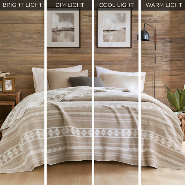 English Elm 1-piece King Jacquard Cotton Blend Blanket Aztec Woven Soft Breathable Bedroom Layer Ivory B035P437486