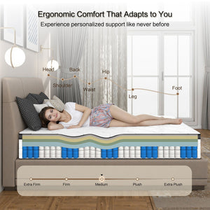 English Elm Queen Hybrid Mattress 12 Inch Pocket Coil Memory Foam Medium Firm Bamboo Cover W3384P325067