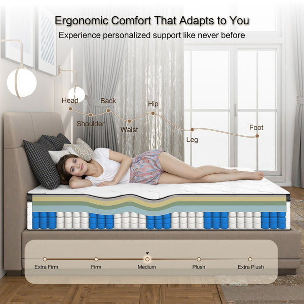 English Elm Queen Hybrid Mattress 12 Inch Pocket Coil Memory Foam Medium Firm Bamboo Cover W3384P325067
