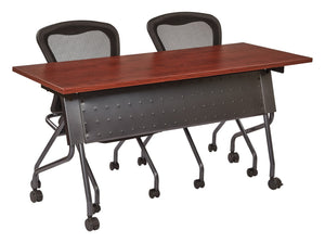OSP Home Furnishings 5' Flip Top Nesting Training Table with Locking Casters for Classrooms and Offices Cherry Titanium 84225TC