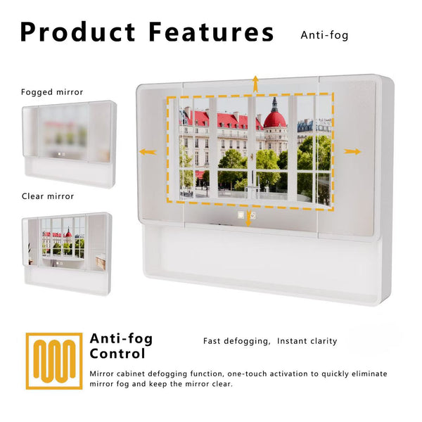 English Elm Led Triple Door Medicine Cabinet Warm Light Anti Fog Aluminum Bathroom Wall Mount W3083P451442