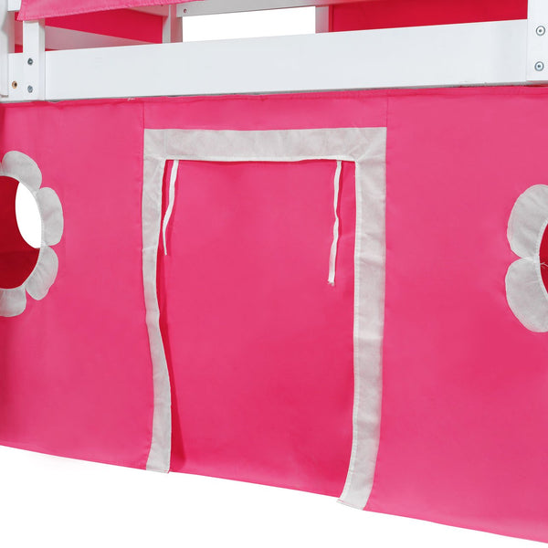 English Elm Twin Castle Loft Bed with Slide Tent Tower and Play Space for Kids Rooms Pink N708P249511H