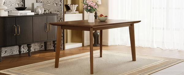 English Elm Rustic Minimalist Rubberwood Dining Table with Tapered Legs for Small Apartment Spaces Walnut N752P368503D
