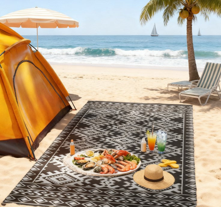 English Elm Portable Reversible Polypropylene Outdoor Rug Geometric Patio Camping Uv Resistant T3971P421543