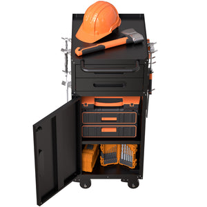 English Elm 34.3" Slim Steel Rolling Cabinet with Locking Door Two Drawers for Garage Workshop T2398P442675