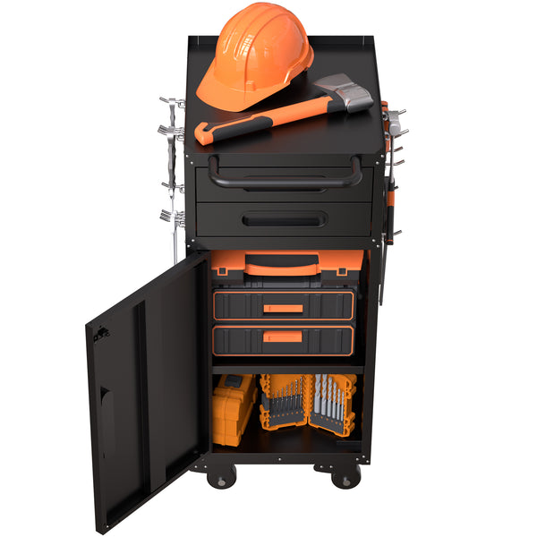 English Elm 34.3" Slim Steel Rolling Cabinet with Locking Door Two Drawers for Garage Workshop T2398P442675