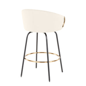 English Elm 26" Swivel Counterstools Cream Velvet Seat Gold Armrests Black Frame Set of 2 B202S00197