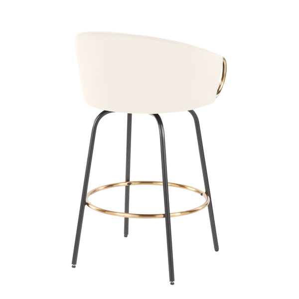 English Elm 26" Swivel Counterstools Cream Velvet Seat Gold Armrests Black Frame Set of 2 B202S00197