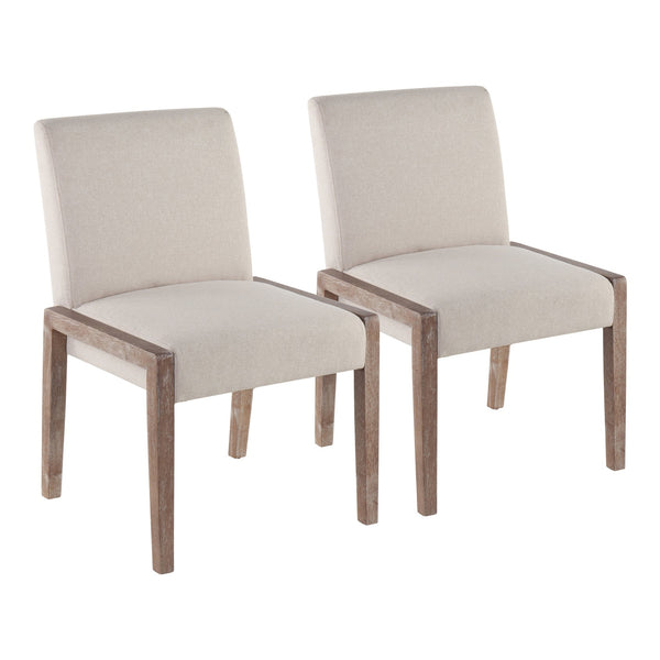 English Elm Carmen Contemporary Chair Set Of 2: Elegant Beige Upholstery & White-Washed Wood For Modern Spaces B202S01318