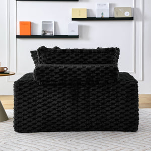 English Elm 51 Compact Comfort Sofa with Turtle Fleece, Sponge Support, Two Pillows, 400lb Capacity for Small Spaces Black W3371P326399