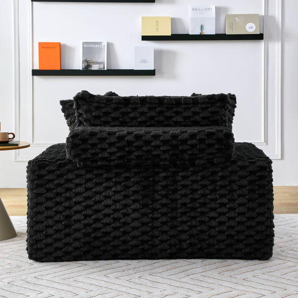 English Elm 51 Compact Comfort Sofa with Turtle Fleece, Sponge Support, Two Pillows, 400lb Capacity for Small Spaces Black W3371P326399