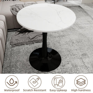 English Elm Marble-Top Round Side Table With Sleek Tapered Base - Modern Minimalist Accent For Any Room W1935P353493