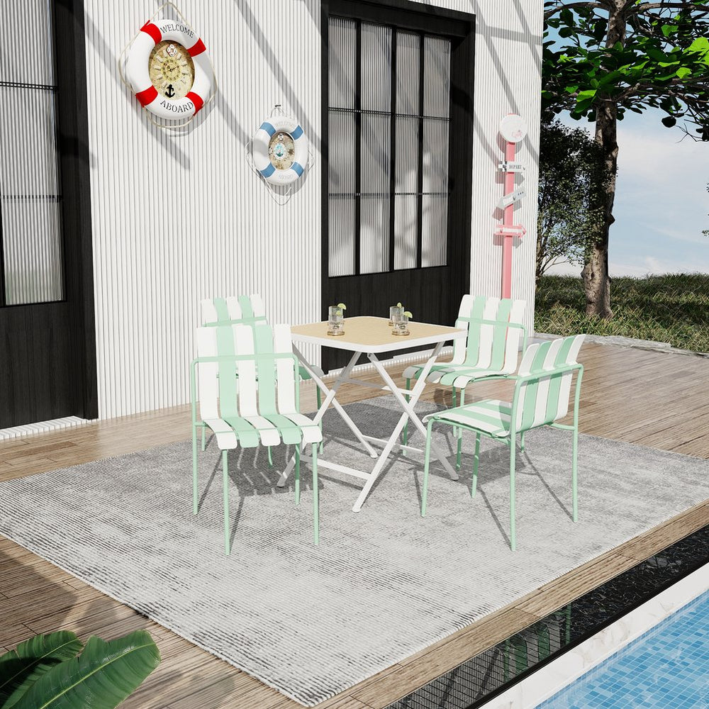English Elm Summer 5 Piece Outdoor Dining Set Stackable Chairs Uv Resistant Pp and Metal Patio W3450S00113
