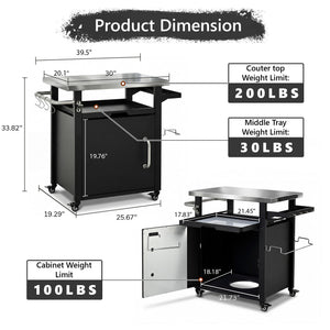 English Elm K&k Outdoor Rolling Grill Cart Stainless Steel Top Bbq Prep Station with Cover N707P379796B