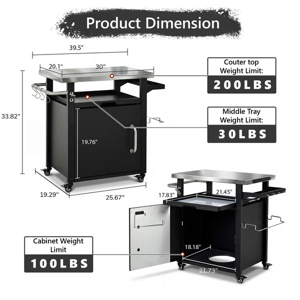 English Elm K&k Outdoor Rolling Grill Cart Stainless Steel Top Bbq Prep Station with Cover N707P379796B