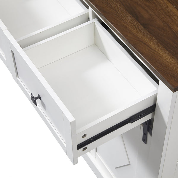 English Elm 39" Sliding Barn Door Buffet Sideboard with Walnut Top, 2 Drawers, 5 Compartments, Anti-Tip Safety and Durable MDF Finish W2948P245259