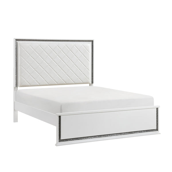 English Elm Contemporary Glam King Bed Faux Leather Tufted Headboard with 8-color Led Lighting B011S02299
