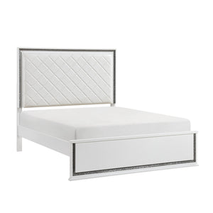 English Elm Contemporary Glam California King Bed Faux Leather Diamond Stitch Led Lighting B011S02298