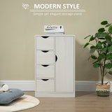 English Elm Homcom Freestanding Storage Cabinet, Bathroom Floor Cabinet With 4 Drawers and Door, White Wood Grain