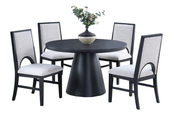 English Elm 1pc Round Dining Table 48"Ø x 30"H Black Finish with Cone-Shaped Bent Wood Base Seats 4 Modern Centerpiece B011S01727