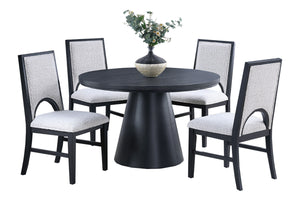 English Elm Dining Italian-Inspired Formal Dining Set with Glass Insert, Tufted Upholstery & Carved Accents, 7pc Black,White 52 L x 52 W x 4 H B011S01728