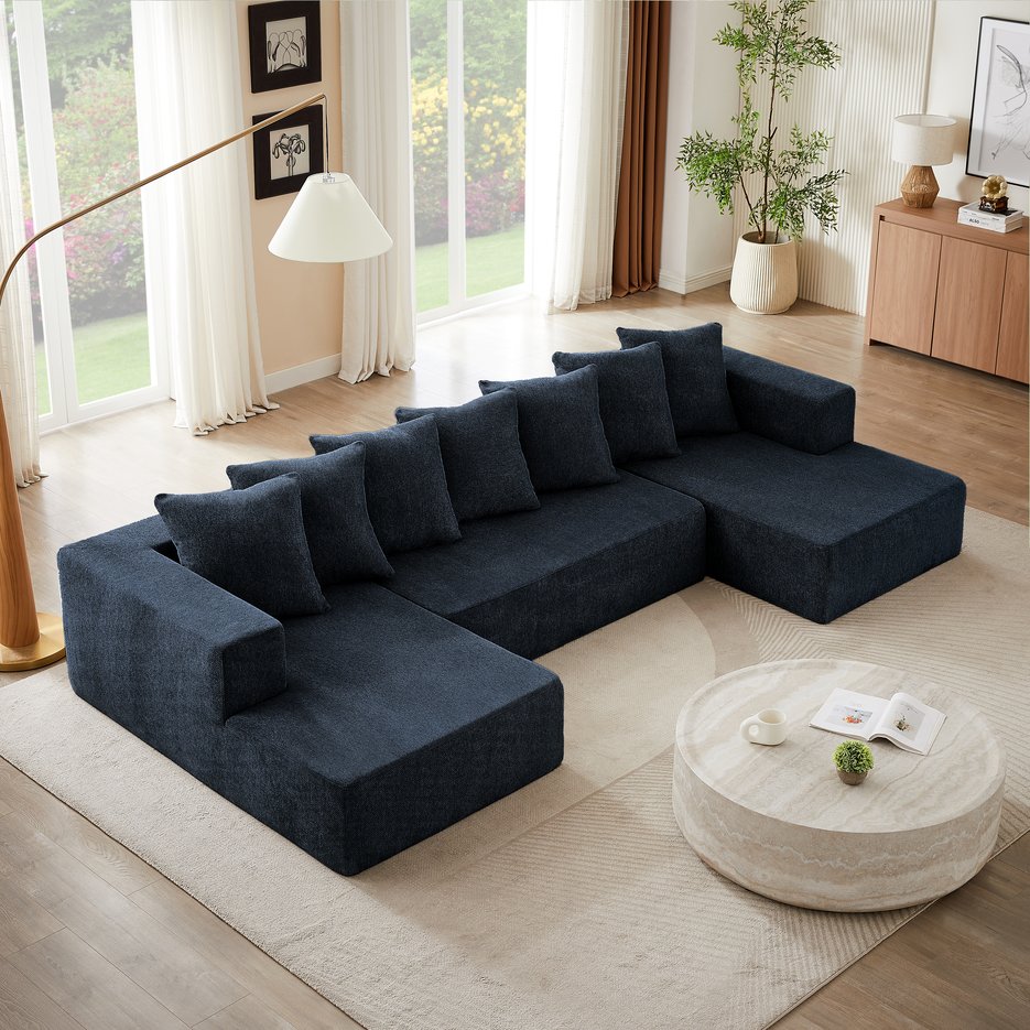 English Elm Chenille U-Shaped Modular Sectional Sofa Set – Luxurious Cloud Couch For Modern Living Spaces & Comfort W2339S00014