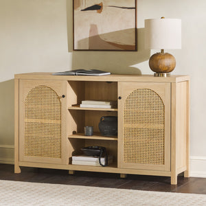 58" 4-Door Sideboard w/ Arched Rattan Panels Coastal Oak SAHD5DCO Walker Edison