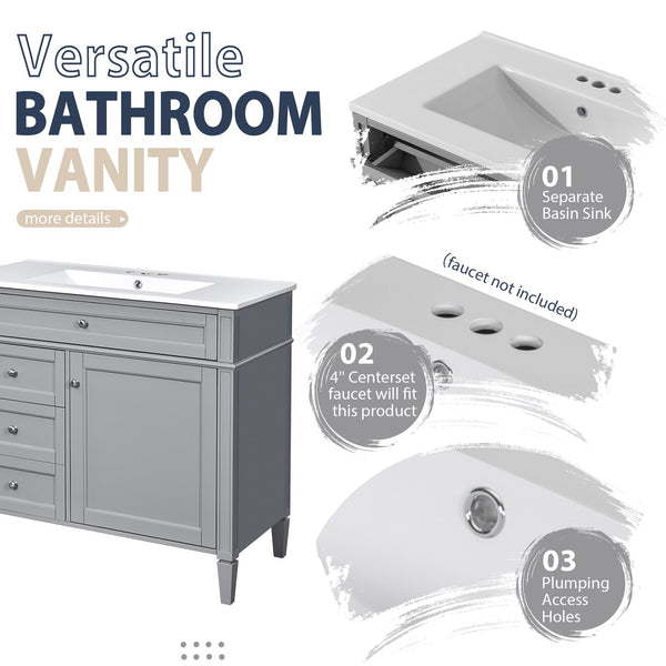 English Elm 36'' Modern Bathroom Vanity With Medicine Cabinet, Soft-Close Doors, 4 Drawers & Ceramic Sink Set SW000134AAE-1
