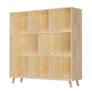 English Elm Pine Solid Wood Eight Compartment Bookcase Natural Grain Organizer for Home or Office W3166P346816
