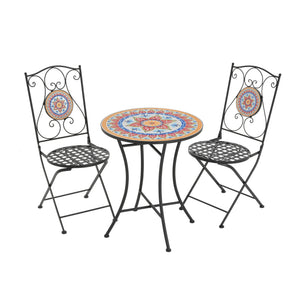 English Elm Christopher Knight Home® - Lambert Outdoor Chat Set Black & Red - Ornate Water-Shedding Ceramic Tile Seats, Iron Frame Patio Elegance N775P215527B