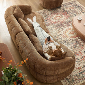 English Elm 102.36 Inch Curved Boucle Sectional Sofa Four Seat Mid Century Modern Living Room Brown W2582S00188