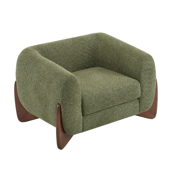 English Elm Christopher Knight Home® - Modern Upholstered Round Arm Accent Chair with Velvet Finish, Elegant Curved Back and Three Legs Design Olive Green,Walnut 39.5 L x 32.5 W x 23.25 H N776P216196G