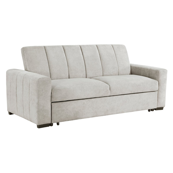 English Elm Transitional Michah Convertible Sofa with Pull-Out Bed Light Gray Textured Fabric Solid Wood Frame B011S01527