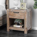 English Elm Rustic Weathered Light Oak 1 Piece Nightstand Black Bar Pull Bedroom Furniture Bedside Table 1-Drawer