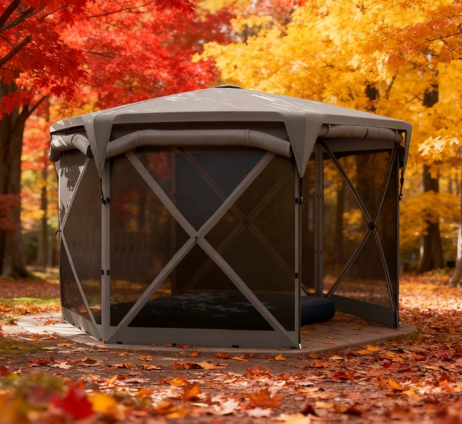 English Elm Adjustable Mesh Screen House Pop up Gazebo with Oxford Roof for Outdoor Gatherings Dark Gray T3971P426895