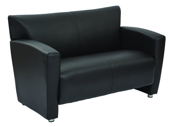 OSP Home Furnishings Loveseat for Two in Faux Leather with Silver Post Legs Modern Contemporary Seating Loveseat SL2912S-U6