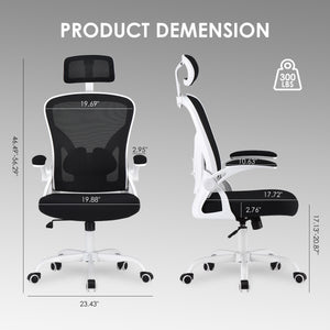 English Elm Ergonomic Office Chair - High Back Mesh Desk Chair With Adjustable Lumbar Support & Headrest, White/Black T3623P380914