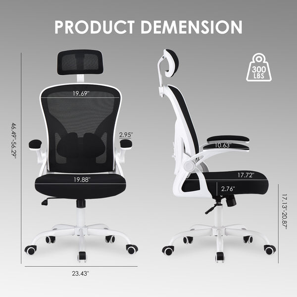 English Elm Ergonomic Office Chair - High Back Mesh Desk Chair With Adjustable Lumbar Support & Headrest, White/Black T3623P380914