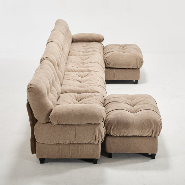 English Elm U Shaped Modular Cloud Sectional with Plush Flannelette Upholstery Deep Seat Living Room Sofa Light Brown W2120S00050