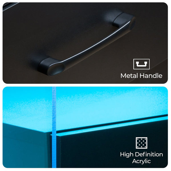 English Elm Nightstand with LED Lights and Adjustable Colors, Modern Bedside Table with Power Outlets & Drawers Black 22 L x 8 W x 18 H W2178P252968