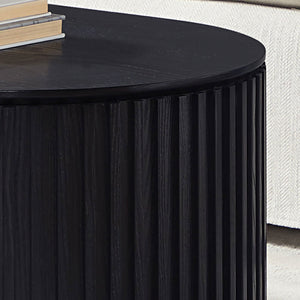 English Elm 51.18'' Oval Mdf Coffee Table with Hidden Drawer Mid-century Pedestal Base Black W876P370279