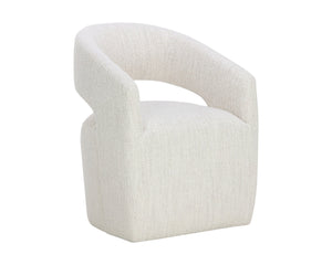 Sunpan Lloret Wheeled Dining Armchair - Elegant Curves, Comfortable Upholstery, Effortless Mobility for Dining Merino Pearl